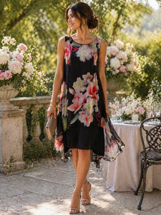 Frank Lyman Design Dresses & Skirts - Lyman by Frank Lyman Black Floral Chiffon Overlay Dress Size 8